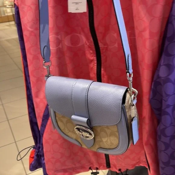 Coach Georgie Saddle Bag In Signature Canvas Light Khaki / Marble Blue - Picture 16 of 16